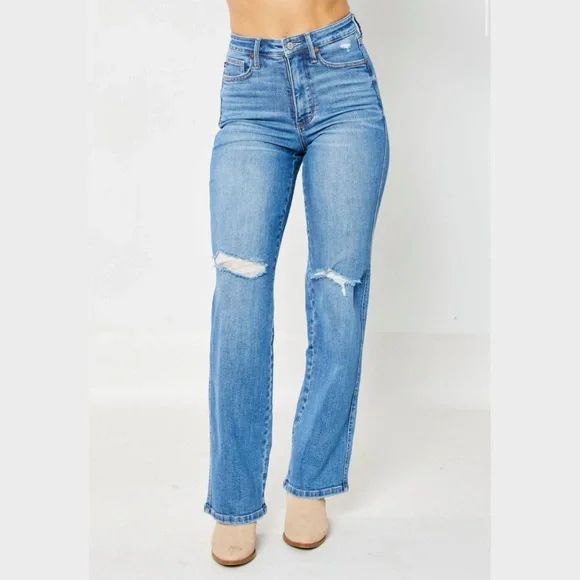 Judy Blue | Austin Distressed Straight Jeans High Rise - Picture 4 of 5